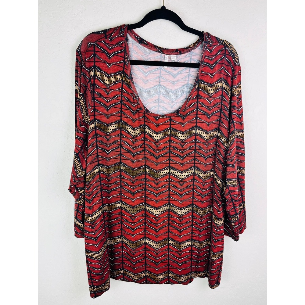 Cato Red Chevron Print Scoop Neck 3/4 Sleeve Stretch Top‎ Size 22/24W
